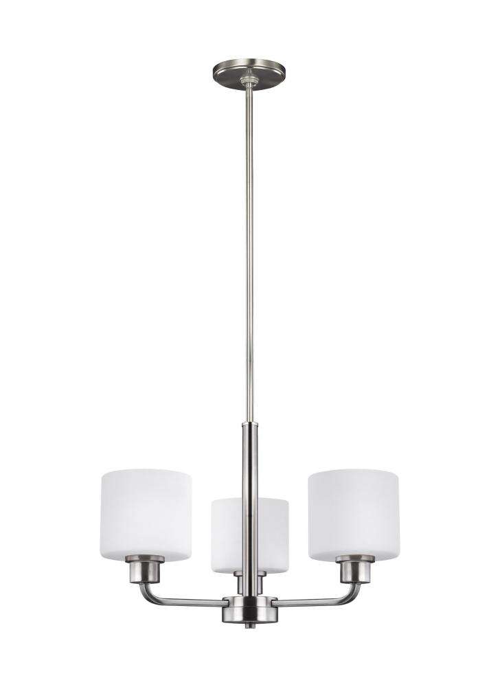 Canfield modern 3-light LED indoor dimmable ceiling chandelier pendant light in brushed nickel silve