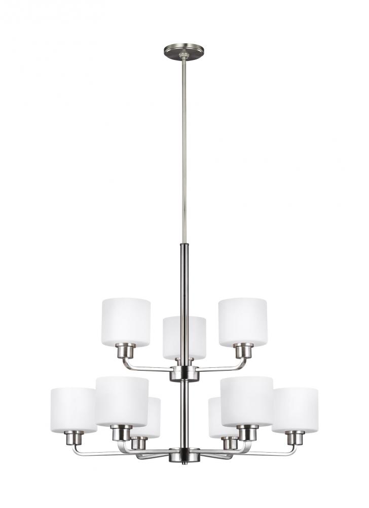 Canfield modern 9-light LED indoor dimmable ceiling chandelier pendant light in brushed nickel silve