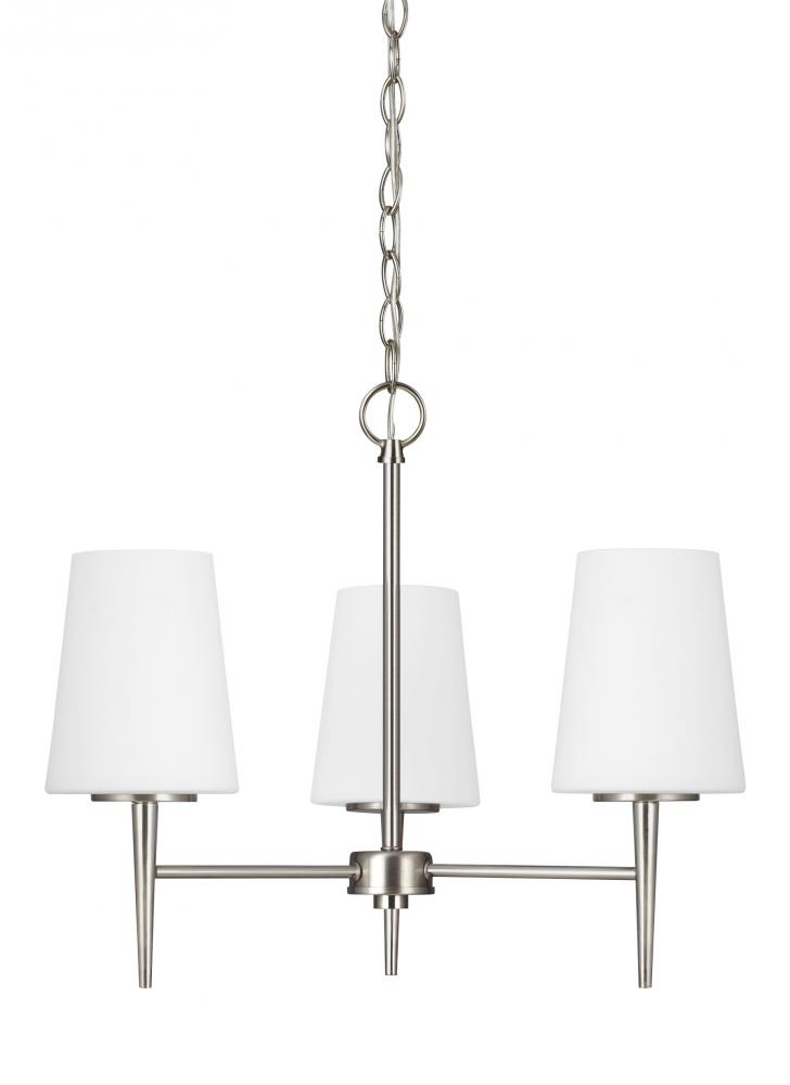 Driscoll contemporary 3-light LED indoor dimmable ceiling chandelier pendant light in brushed nickel