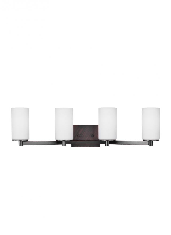 Hettinger transitional 4-light LED indoor dimmable bath vanity wall sconce in bronze finish with etc