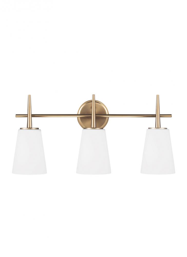Driscoll contemporary 3-light LED indoor dimmable bath vanity wall sconce in satin brass gold finish