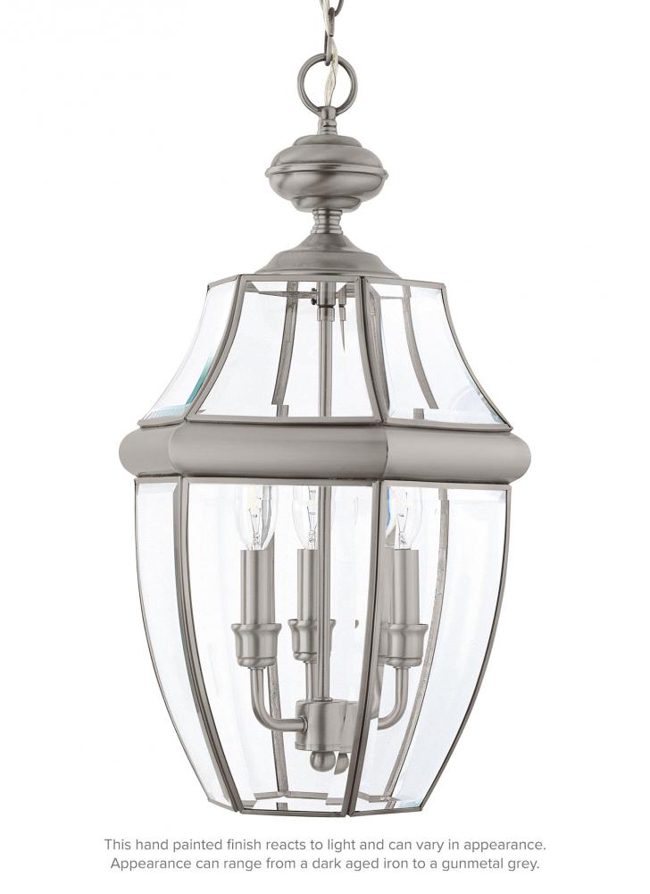 Lancaster traditional 3-light LED outdoor exterior pendant in antique brushed nickel silver finish w