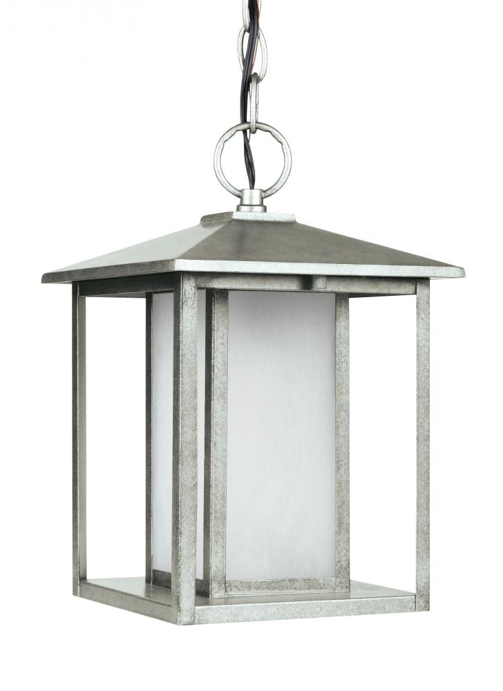 Hunnington contemporary 1-light LED outdoor exterior pendant in weathered pewter grey finish with et