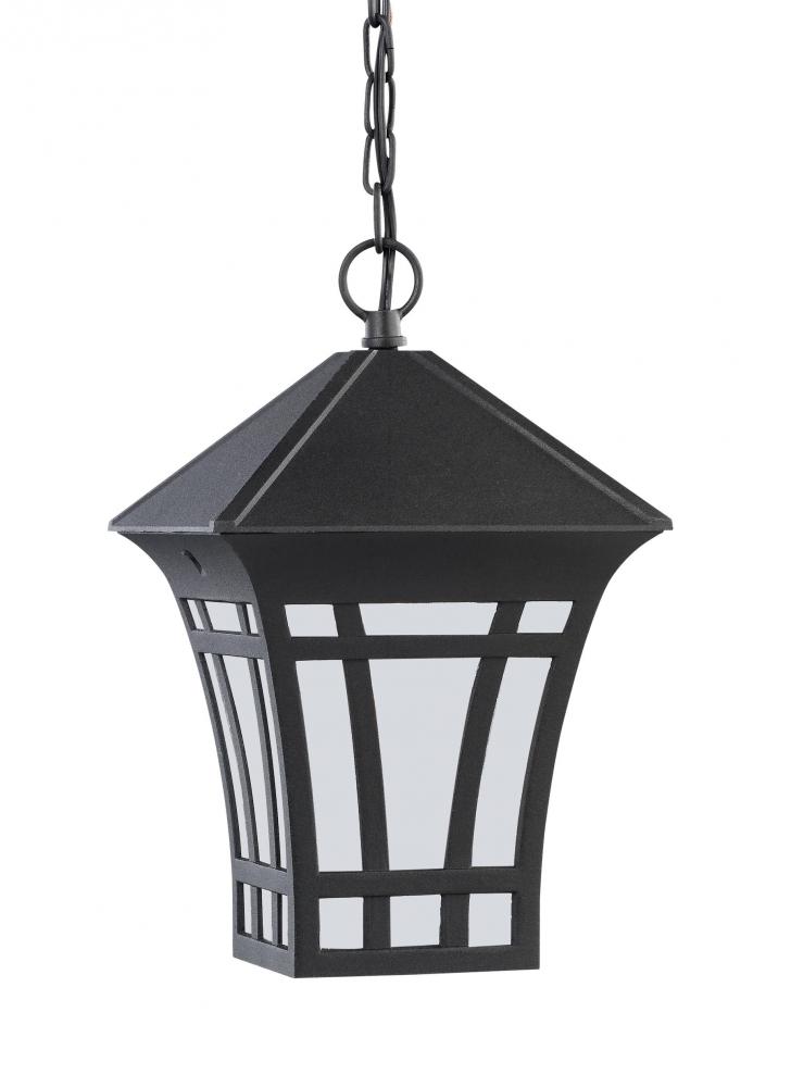 Herrington transitional 1-light LED outdoor exterior hanging ceiling pendant in black finish with et