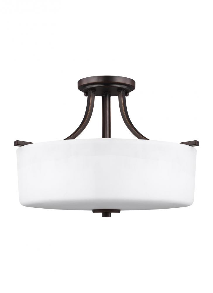 Canfield modern 3-light LED indoor dimmable ceiling semi-flush mount in bronze finish with etched wh