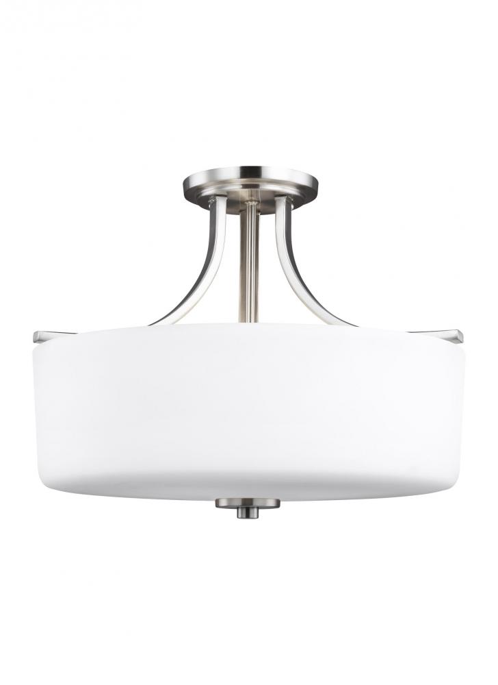 Canfield modern 3-light LED indoor dimmable ceiling semi-flush mount in brushed nickel silver finish