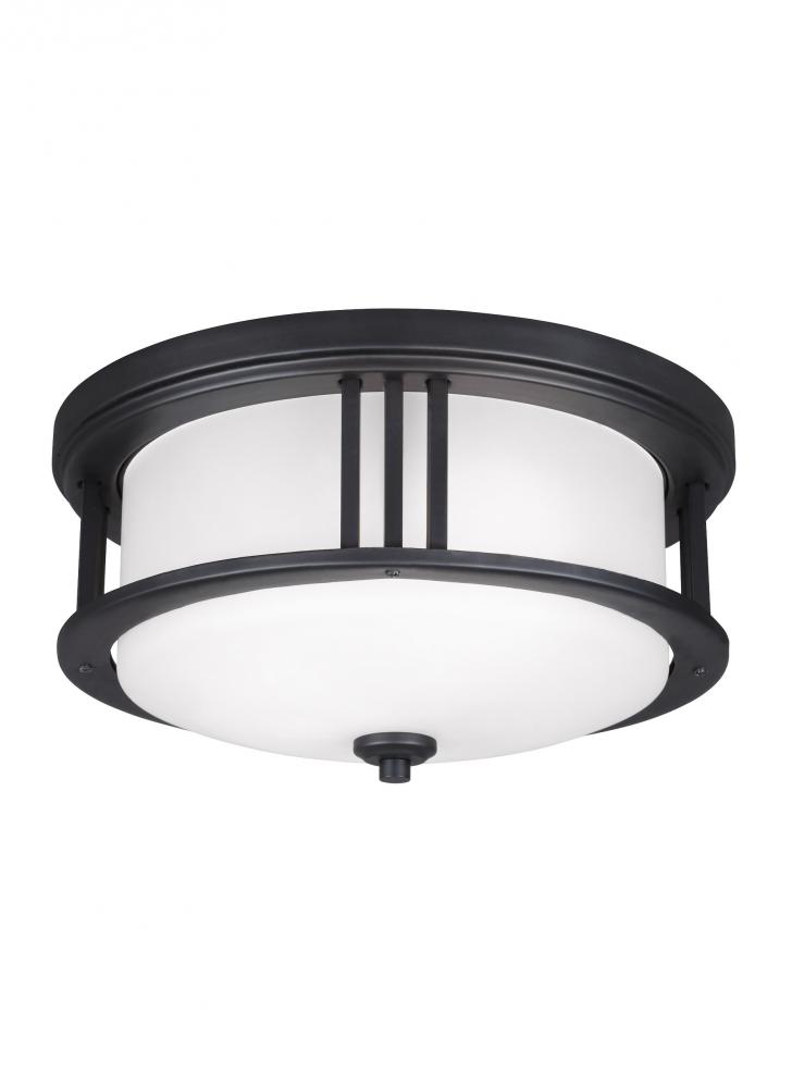 Crowell contemporary 2-light LED outdoor exterior ceiling flush mount in black finish with satin etc