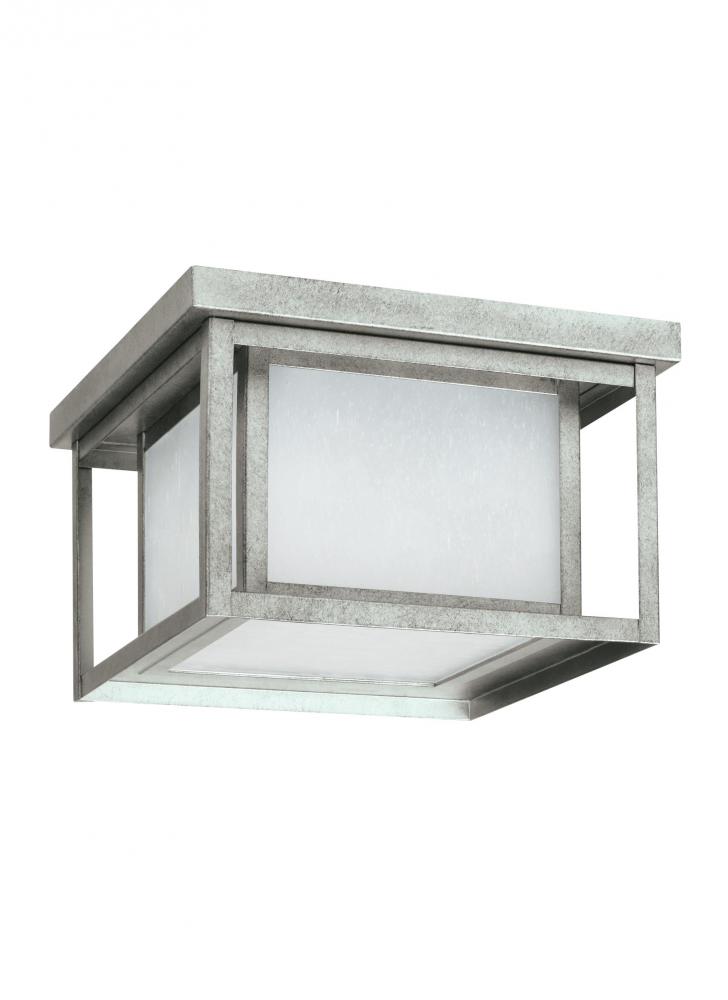 Hunnington contemporary 2-light LED outdoor exterior ceiling flush mount in weathered pewter grey fi
