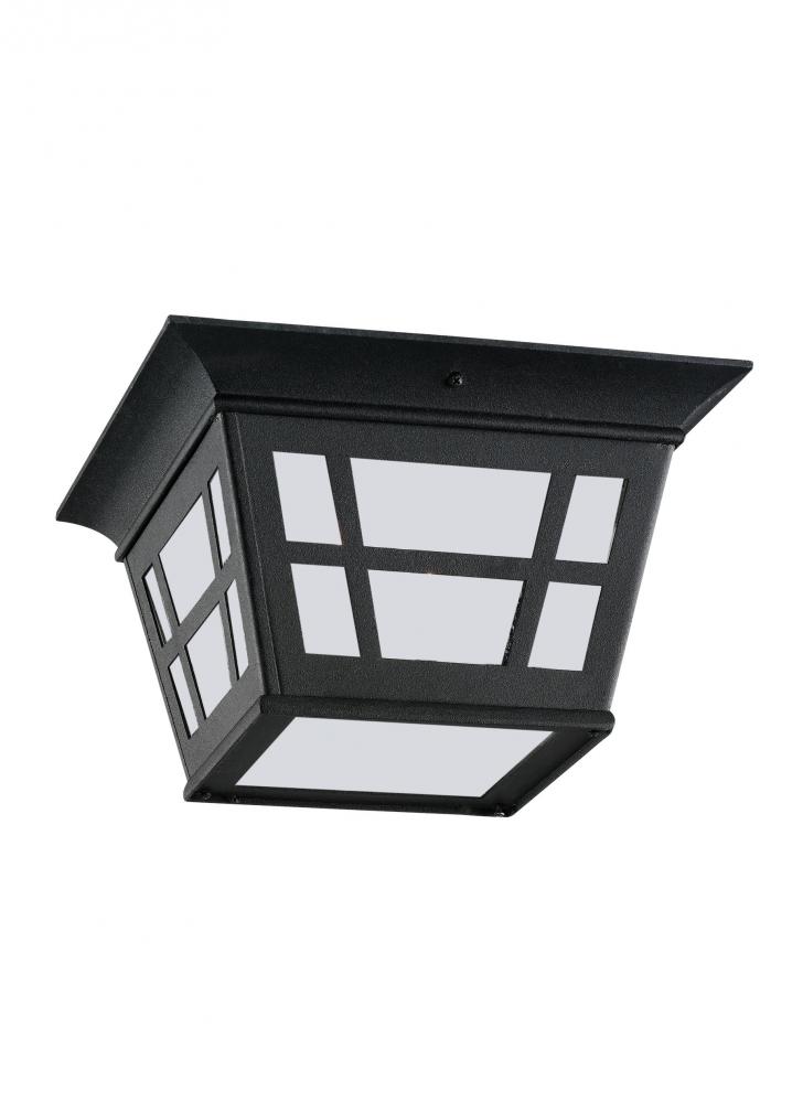 Herrington transitional 2-light LED outdoor exterior ceiling flush mount in black finish with etched