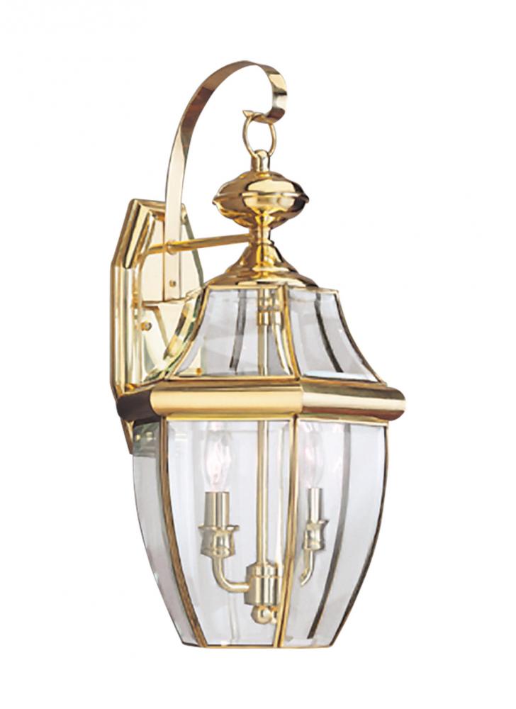 Lancaster traditional 2-light LED outdoor exterior wall lantern sconce in polished brass gold finish