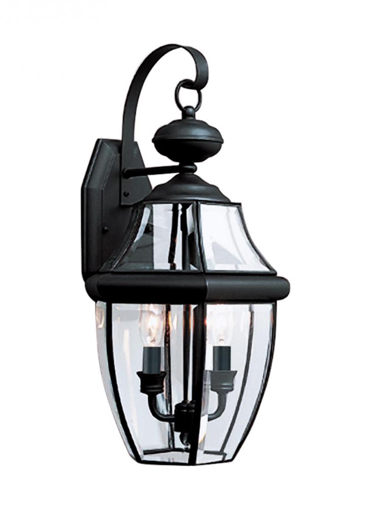 Lancaster traditional 2-light LED outdoor exterior wall lantern sconce in black finish with clear cu