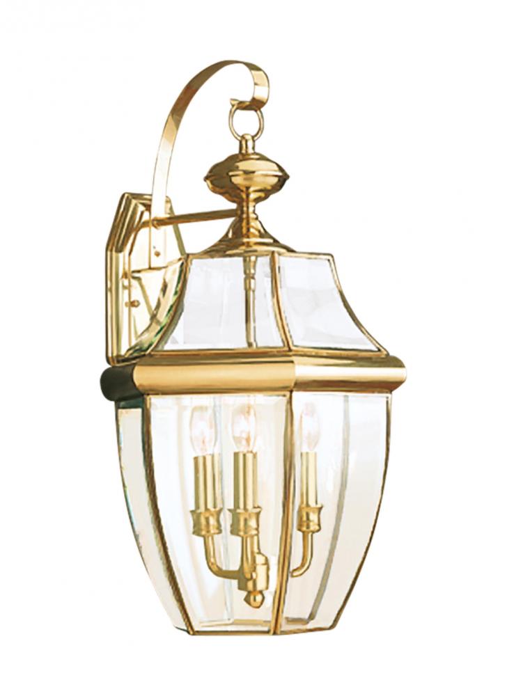 Lancaster traditional 3-light LED outdoor exterior wall lantern sconce in polished brass gold finish