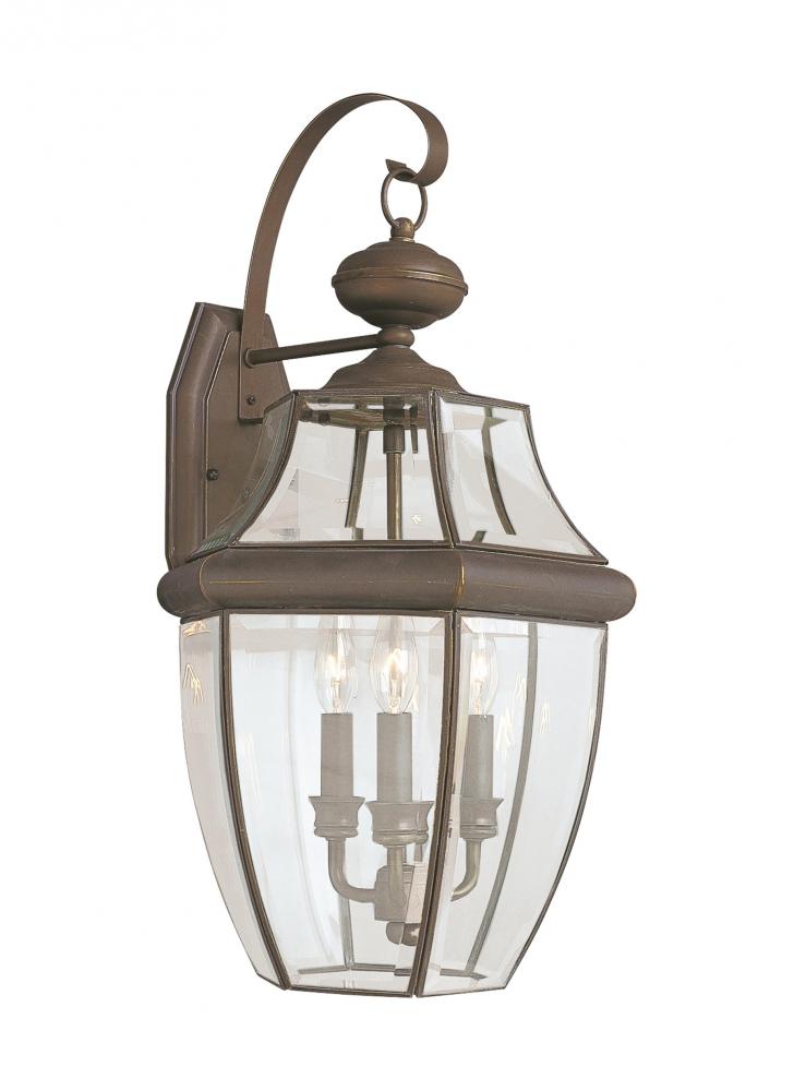 Lancaster traditional 3-light LED outdoor exterior wall lantern sconce in antique bronze finish with