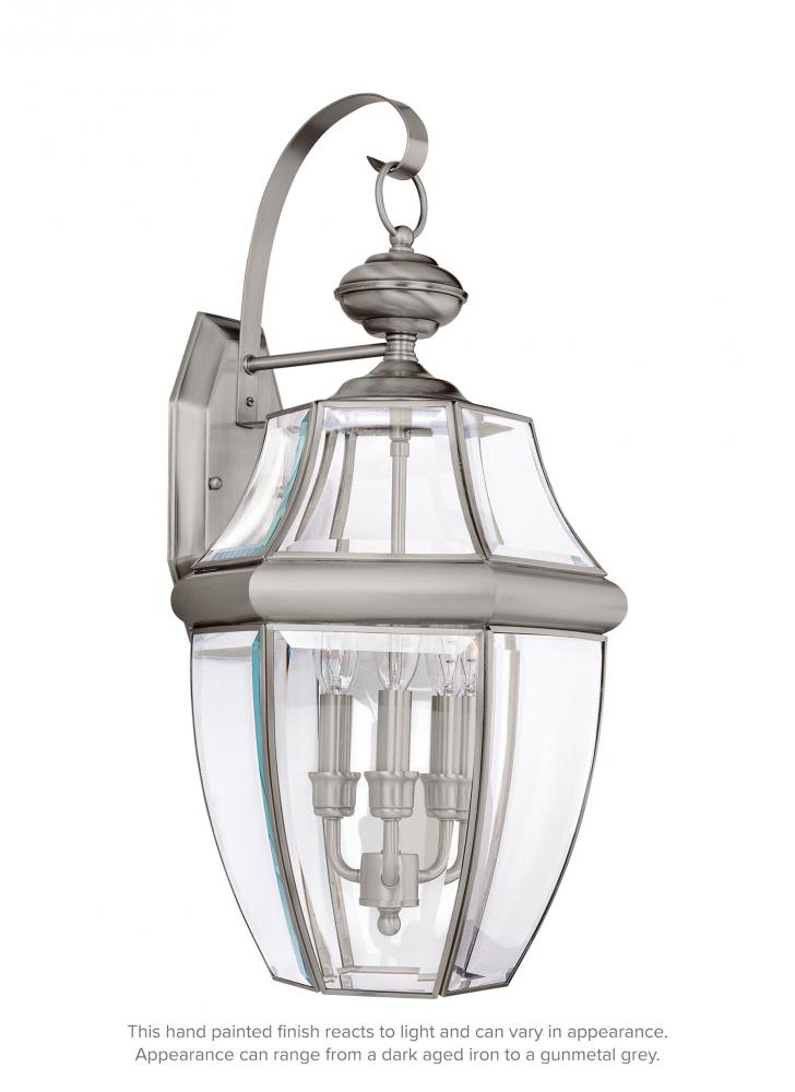 Lancaster traditional 3-light LED outdoor exterior wall lantern sconce in antique brushed nickel sil