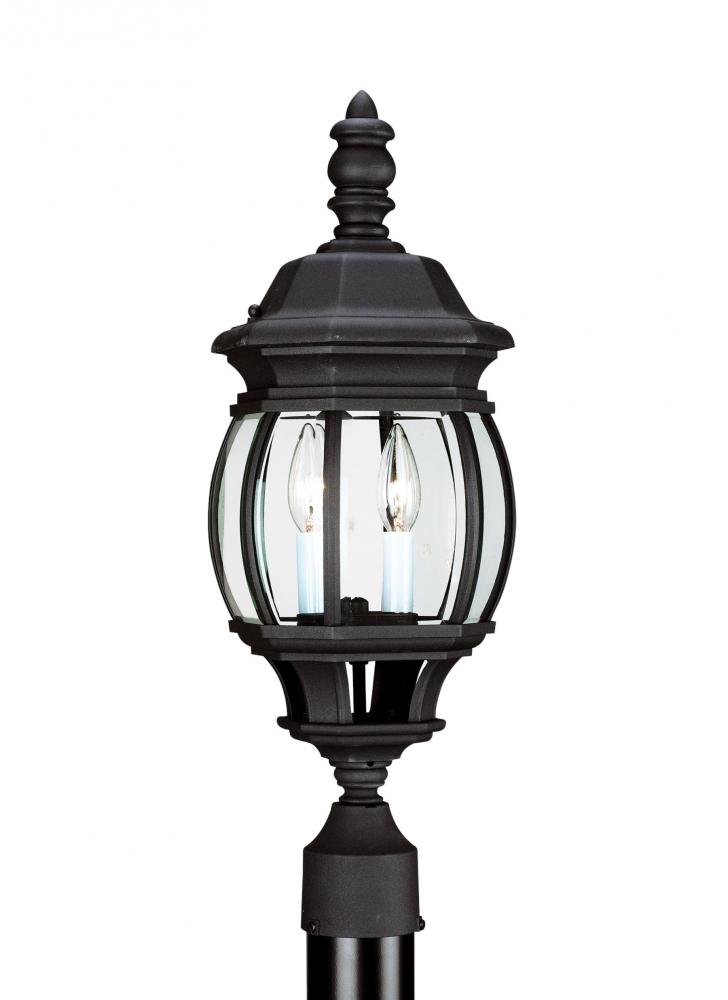 Wynfield traditional 2-light LED outdoor exterior post lantern in black finish with glass shades