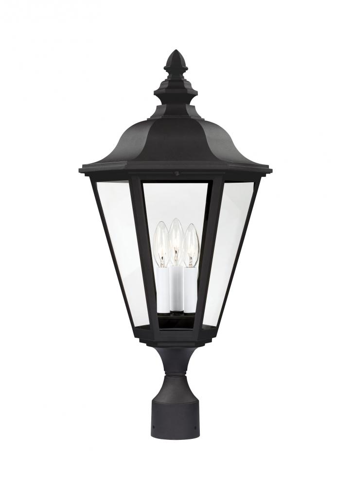Brentwood traditional 3-light LED outdoor exterior post lantern in black finish with clear glass pan
