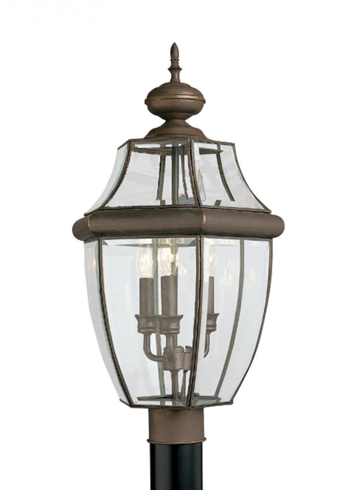 Lancaster traditional 3-light LED outdoor exterior post lantern in antique bronze finish with clear