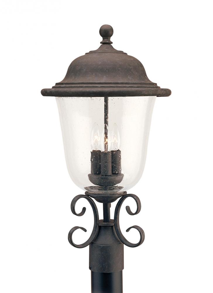 Trafalgar traditional 3-light LED outdoor exterior post lantern in oxidized bronze finish with clear