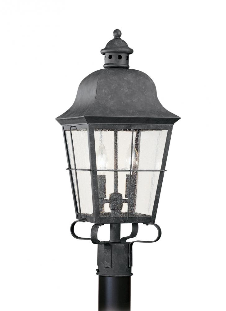 Chatham traditional 2-light LED outdoor exterior post lantern in oxidized bronze finish with clear s