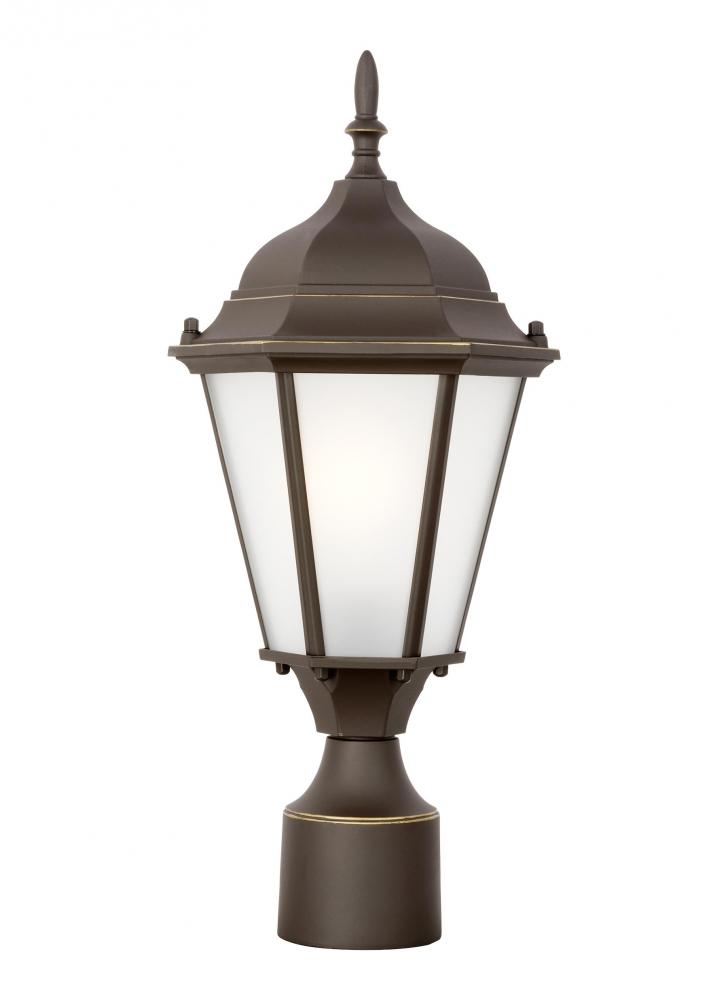 Bakersville traditional 1-light LED outdoor exterior post lantern in antique bronze finish with sati