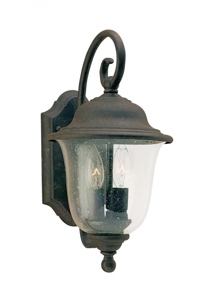 Trafalgar traditional 2-light LED outdoor exterior medium wall lantern sconce in oxidized bronze fin