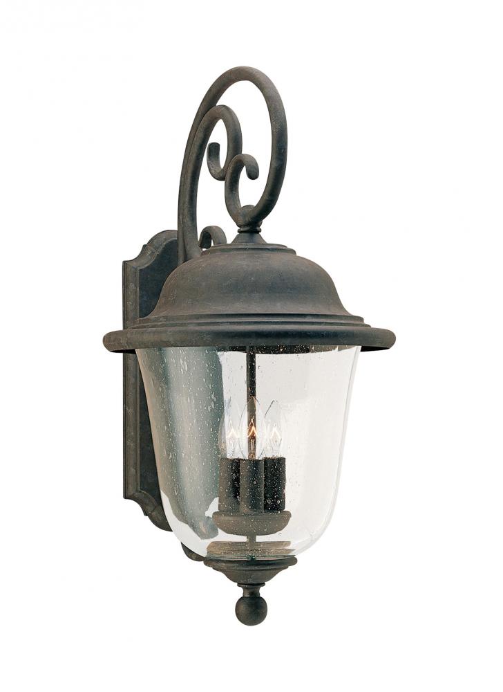 Trafalgar traditional 3-light LED outdoor exterior wall lantern sconce in oxidized bronze finish wit