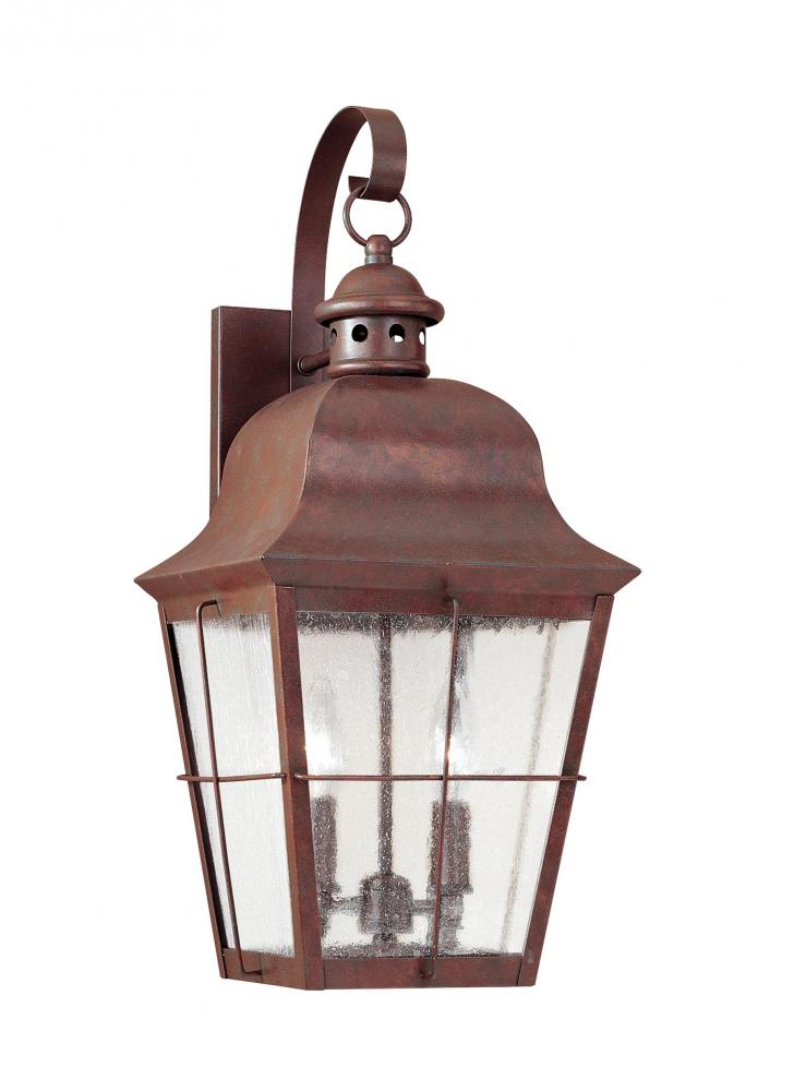 Chatham traditional 2-light LED outdoor exterior wall lantern sconce in weathered copper finish with