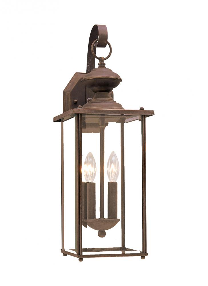 Jamestowne transitional 2-light LED outdoor exterior wall lantern in antique bronze finish with clea