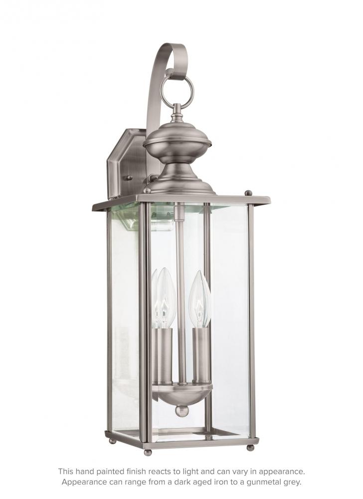 Jamestowne transitional 2-light LED outdoor exterior wall lantern in antique brushed nickel silver f