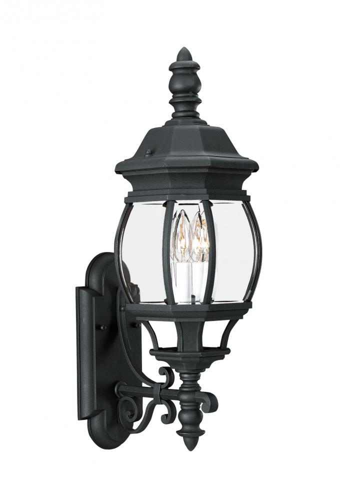 Wynfield traditional 2-light LED outdoor exterior wall lantern sconce in black finish with clear bev