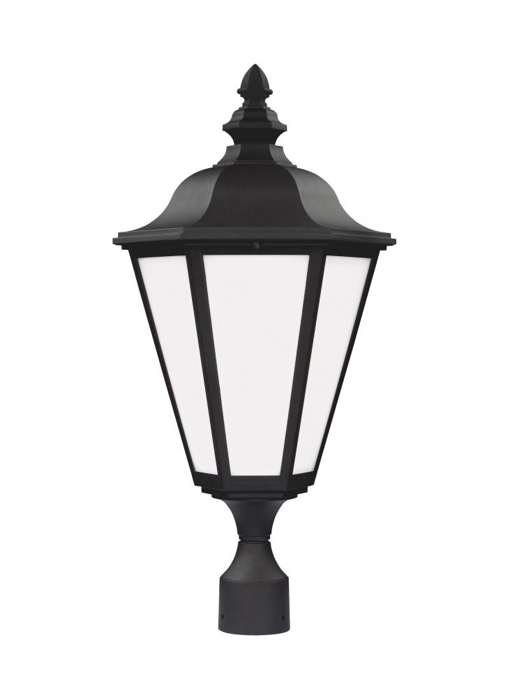 Brentwood traditional 1-light LED outdoor exterior post lantern in black finish with smooth white gl