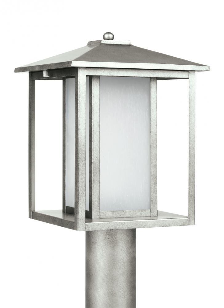 Hunnington contemporary 1-light LED outdoor exterior post lantern in weathered pewter grey finish wi