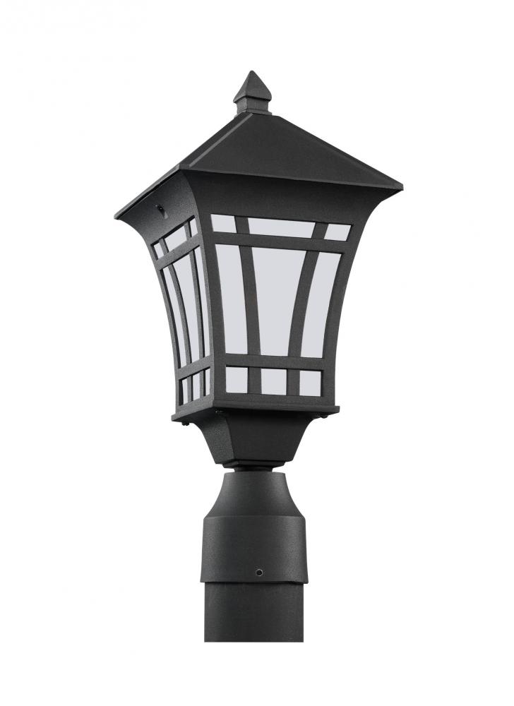 Herrington transitional 1-light LED outdoor exterior post lantern in black finish with etched white