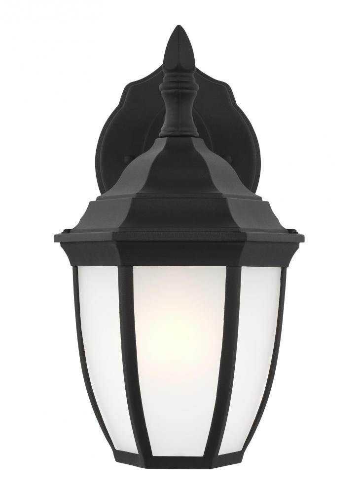 Bakersville traditional 1-light LED outdoor exterior small round wall lantern sconce in black finish