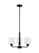 Generation Lighting - Seagull US 3128803EN3-112 - Canfield indoor dimmable LED 3-light chandelier in midnight black finish and etched white glass shad