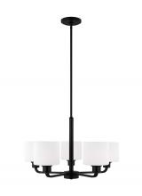 Generation Lighting - Seagull US 3128805EN3-112 - Canfield indoor dimmable LED 5-light chandelier in midnight black finish and etched white glass shad