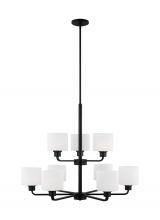 Generation Lighting - Seagull US 3128809-112 - Canfield indoor dimmable 9-light chandelier in midnight black finish and etched white glass shade