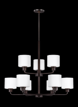 Generation Lighting - Seagull US 3128809-710 - Canfield modern 9-light indoor dimmable ceiling chandelier pendant light in bronze finish with etche
