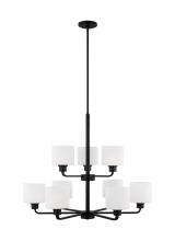 Generation Lighting - Seagull US 3128809EN3-112 - Canfield indoor dimmable LED 9-light chandelier in midnight black finish and etched white glass shad