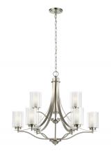Generation Lighting - Seagull US 3137309-962 - Elmwood Park traditional 9-light indoor dimmable ceiling chandelier pendant light in brushed nickel