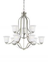 Generation Lighting - Seagull US 3139009-962 - Emmons traditional 9-light indoor dimmable ceiling chandelier pendant light in brushed nickel silver