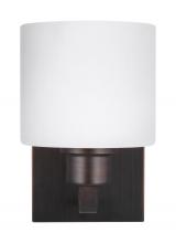 Generation Lighting - Seagull US 4128801EN3-710 - Canfield modern 1-light LED indoor dimmable bath vanity wall sconce in bronze finish with etched whi