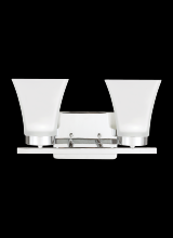 Generation Lighting - Seagull US 4411602-05 - Bayfield contemporary 2-light indoor dimmable bath vanity wall sconce in chrome silver finish with s