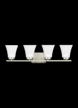 Generation Lighting - Seagull US 4411604-962 - Bayfield contemporary 4-light indoor dimmable bath vanity wall sconce in brushed nickel silver finis