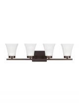Generation Lighting - Seagull US 4411604EN3-710 - Bayfield contemporary 4-light LED indoor dimmable bath vanity wall sconce in bronze finish with sati
