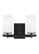 Generation Lighting - Seagull US 4424602EN3-112 - Alturas indoor dimmable LED 2-light wall bath sconce in a midnight black finish and etched white gla
