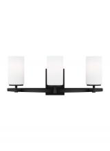 Generation Lighting - Seagull US 4424603EN3-112 - Alturas indoor dimmable LED 3-light wall bath sconce in a midnight black finish and etched white gla