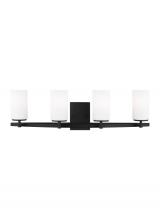 Generation Lighting - Seagull US 4424604-112 - Alturas indoor dimmable 4-light wall bath sconce chandelier in a midnight black finish and etched wh