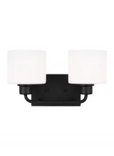 Generation Lighting - Seagull US 4428802EN3-112 - Canfield indoor dimmable LED 2-light wall bath sconce in a midnight black finish and etched white gl