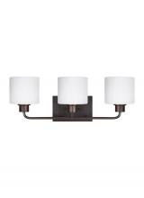 Generation Lighting - Seagull US 4428803EN3-710 - Canfield modern 3-light LED indoor dimmable bath vanity wall sconce in bronze finish with etched whi